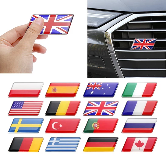 1PC Car Front Grille Badge Body Trunk Sticker Decoration For Czech Republic Switzerland Mexico France Sweden Russia Flags Emblem