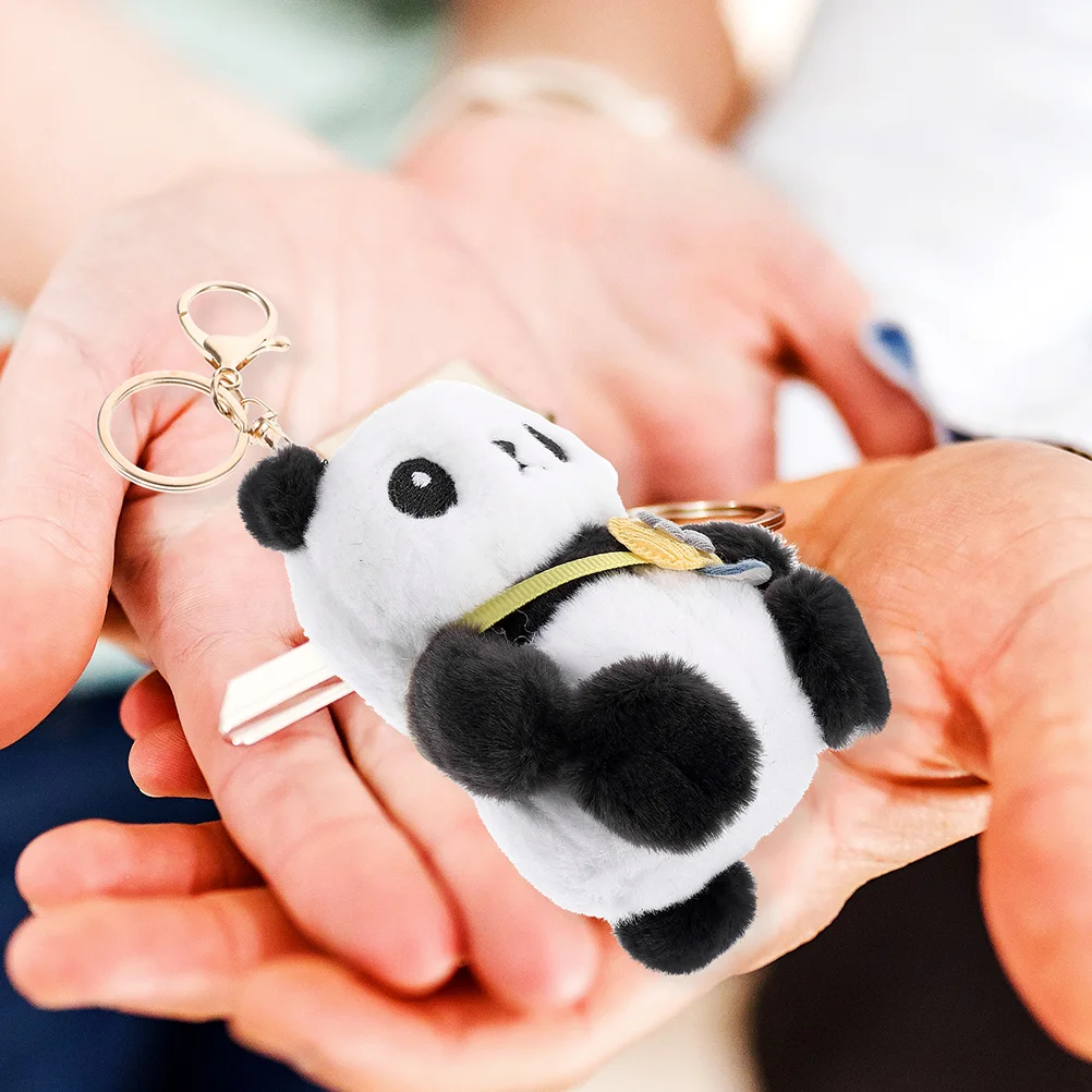 2 Pcs Panda Keychain Stuffed Bag Hanging Pendants Plush Animal Keyring Adorable Pp Cotton Backpack Decorative