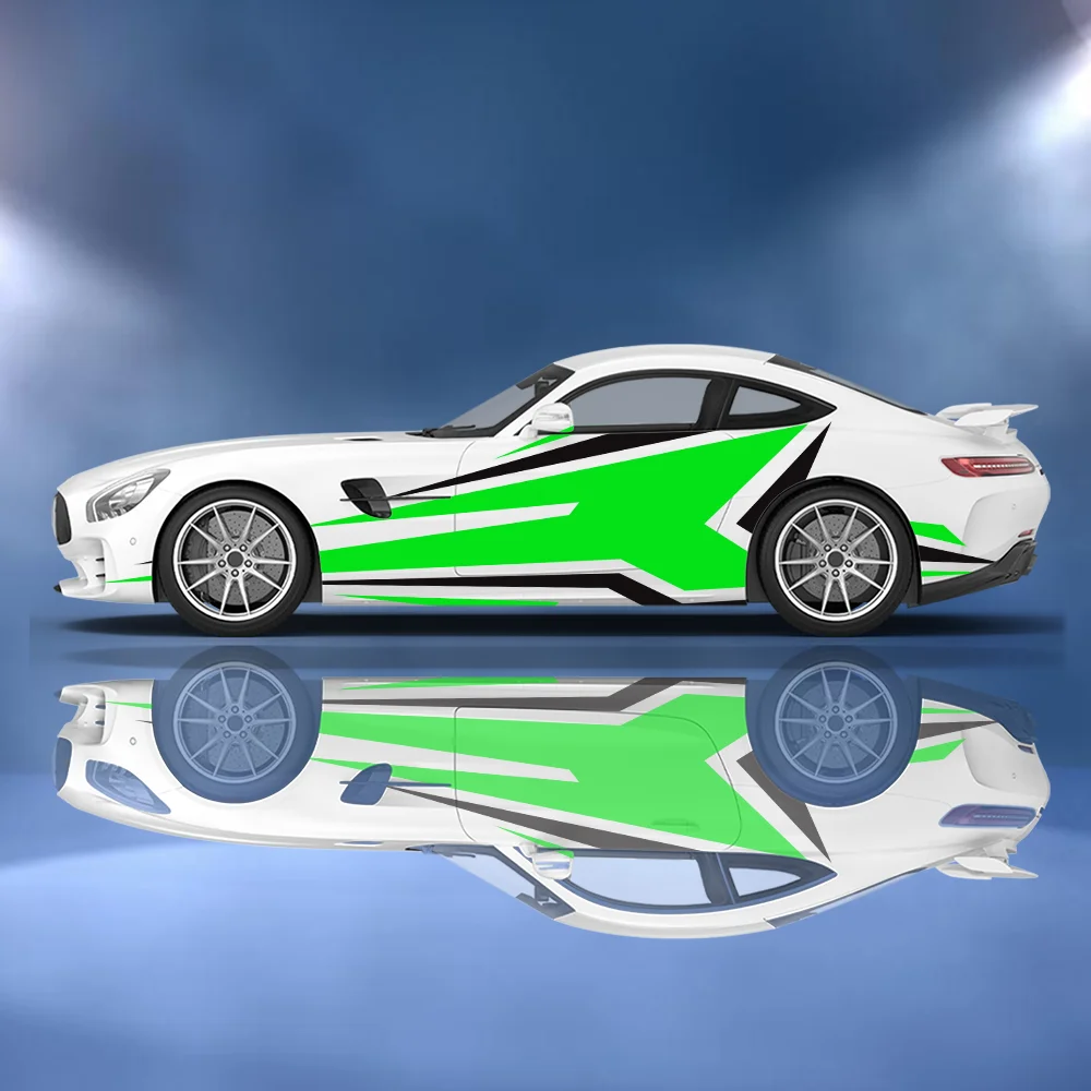 

Green Racing Stripe Pattern Car Side Sticker Vinyl Self-adhesive Paper Motorsport Paint Decal Suitable for Car Truck Suv Decor