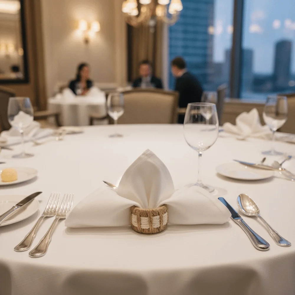 6 Piece Natural Linen Cylinder Napkin Ring Woven Rustic Style Dinning Towel Ring White Striped Napkin Buckle Hotel