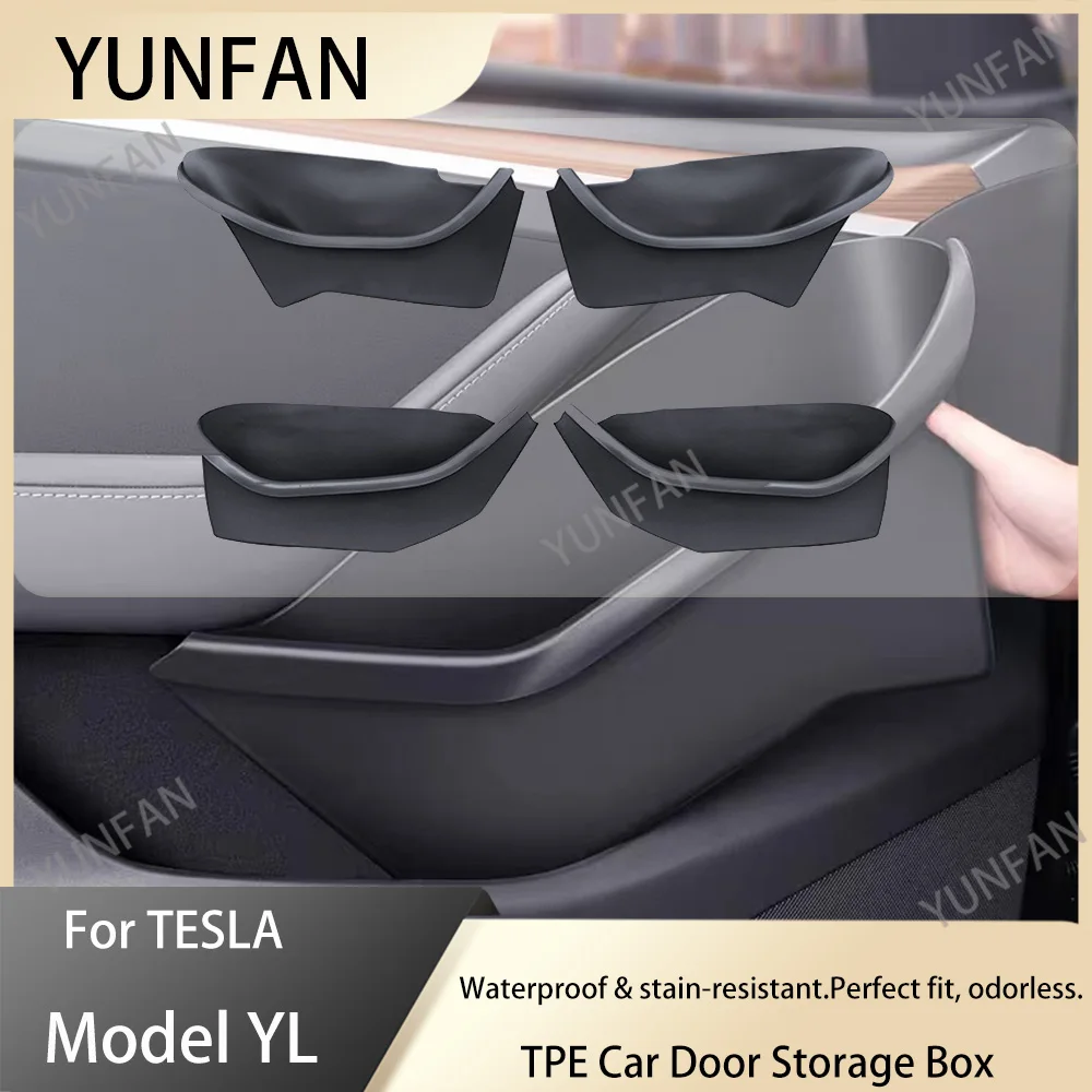 Custom OEM Molded Door Side Storage Box for Tesla New Model YL 2025 2026 Full Coverage TPE Front Rear Door Organizer Tray