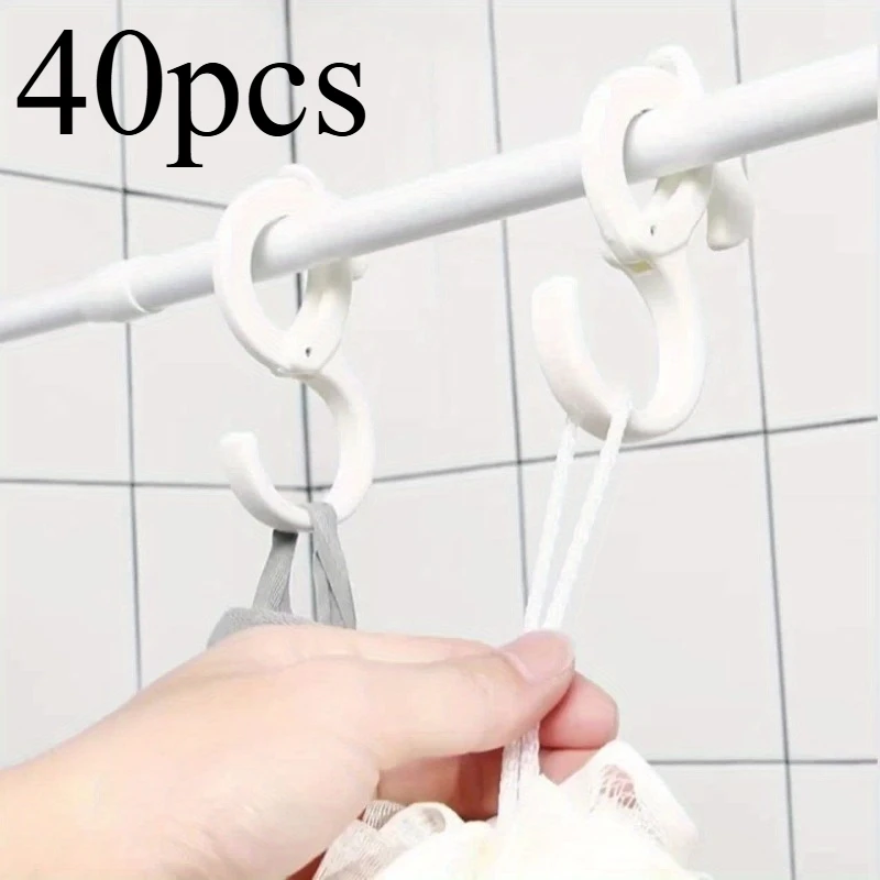 40pcs White Plastic S-Shaped Hooks, Windproof Space-Saving Hangers for Closet, Kitchen & Bathroom, No-Drill Installation,