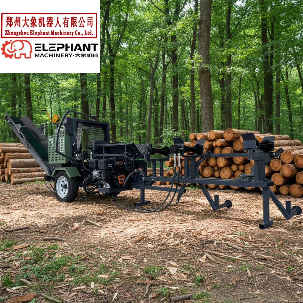 Customized 15T Mobile Firewood Processor Log Splitter Motor Manual Feeding System Diesel Engine Powered Wood Shredder Bearing Fo