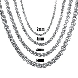 Maxmoon Width 2mm/3mm/ 4mm/5mm Never Fade Stainless Steel Round Box Chain Silver Color Waterproof Men Cuban Necklace