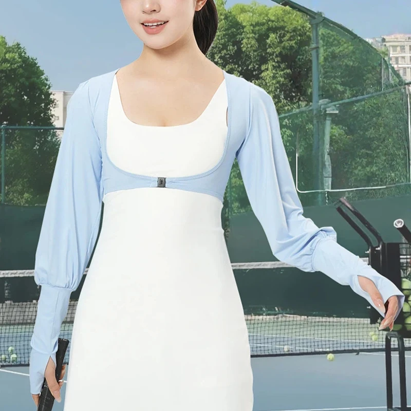 Summer Breathable Cooling Shawl Arm Sleeves With Finger Holes Women Anti-UV Sun Protection Shrug Outdoor Sports Golf T-Shirt