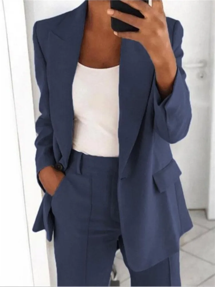 Casual Langarm Anzug Outwear Büro Dame Frühling Herbst Mode Elegante Solide Drehen Unten Kragen Blazer Mäntel Für Frauen 2023 Top