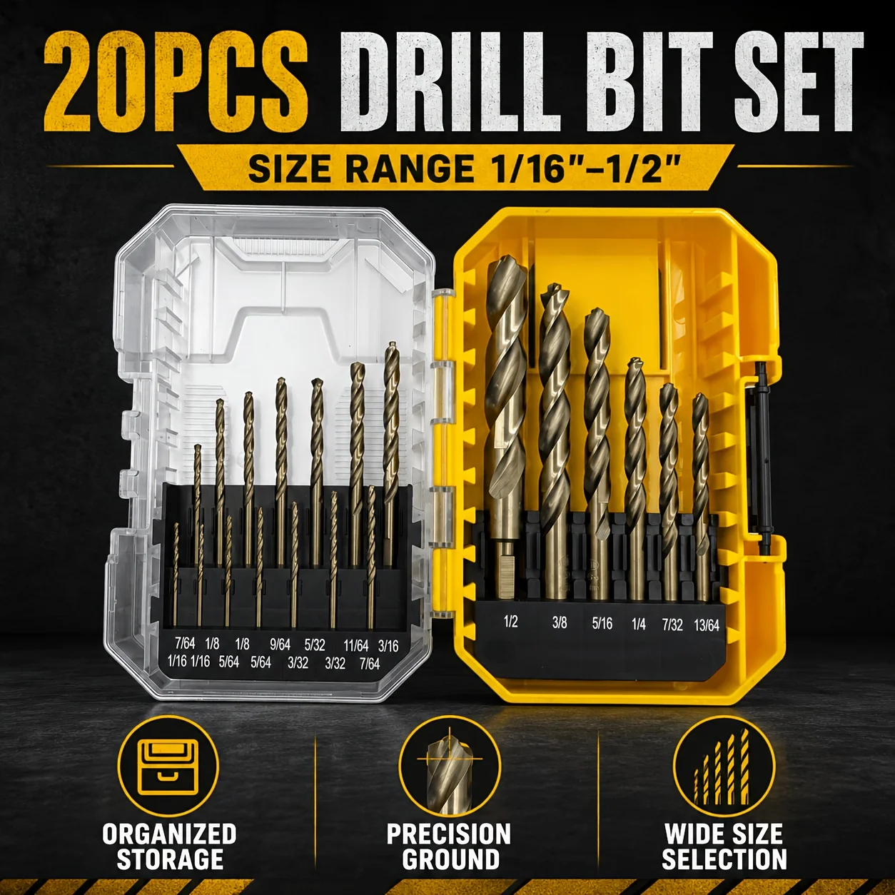 20PCS HSS Twist Drill Bit Set 1/16