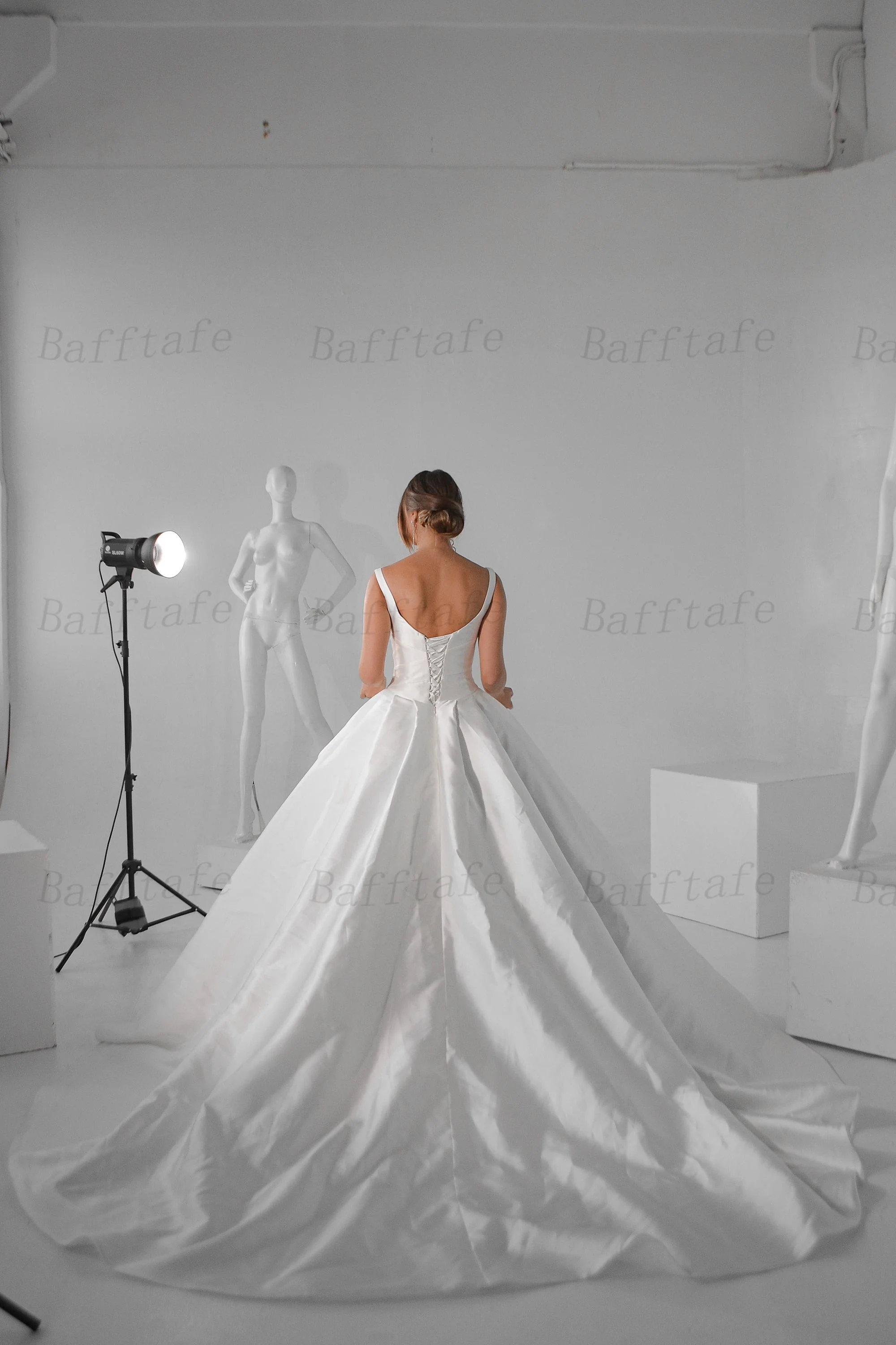 Bafftafe A Line Satin Bride Wedding Dresses With Pockets Spaghetti Straps Pleats Sweetheart Bridal Gowns Formal Party Dress 2024