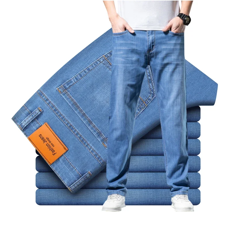 

Summer Thin Jeans Men's Straight Leg Loose Men's Business Casual Long Pants Large Size Light Blue Baggy Denim Pants