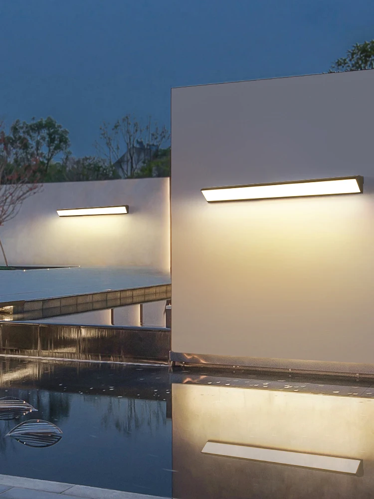 Lámpara Led de pared impermeable IP65 para exteriores, tira larga de luz Exterior, decoración de jardín, lámparas de arandela de pared externa, blanco y negro