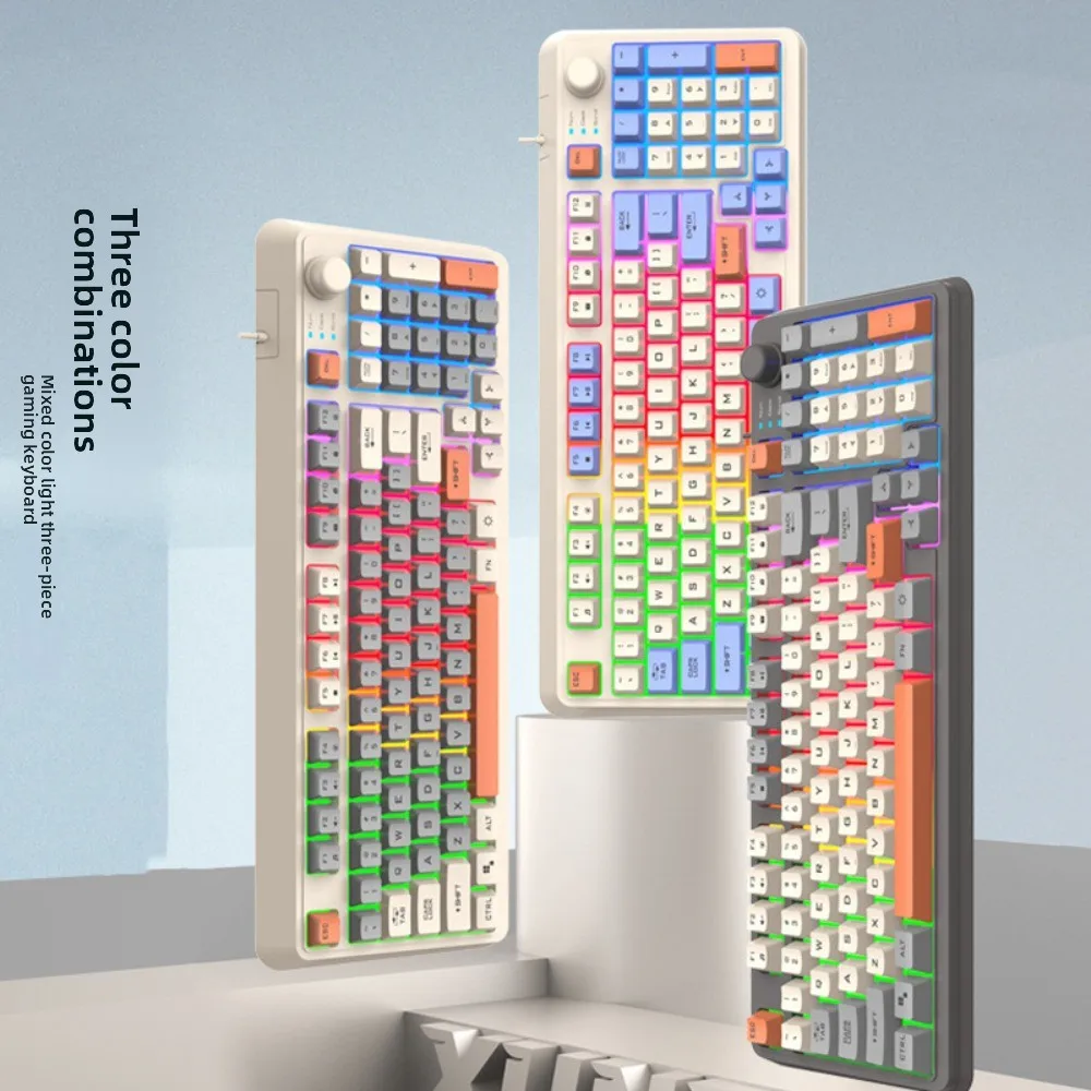 

Механическая проводная RGB-клавиатура с независимым регулятором, смешанный цветовой дизайн, 94 клавиши, портативная, светящаяся