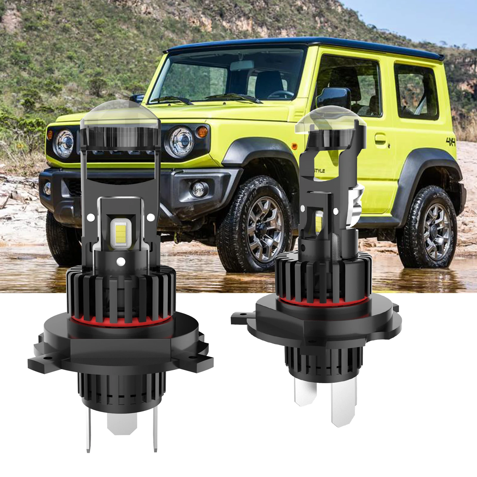 ミニLEDカーヘッドライト電球,超高輝度,プロジェクターレンズ,ハイビームとロービーム,15900lm,159w,h4,2個