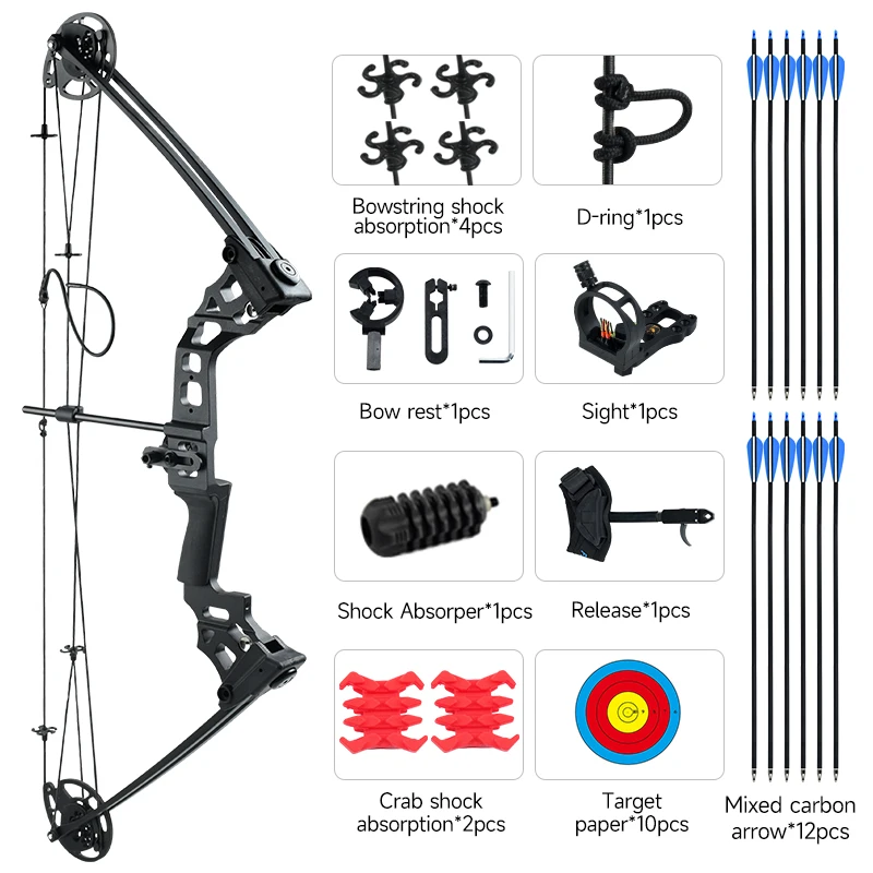 

Compound Hunting Bow Archery JUNXING X8 20-70LBS Catapult High Precision Compound Pulley Left Hand Right Hand Bow and Arrows kit