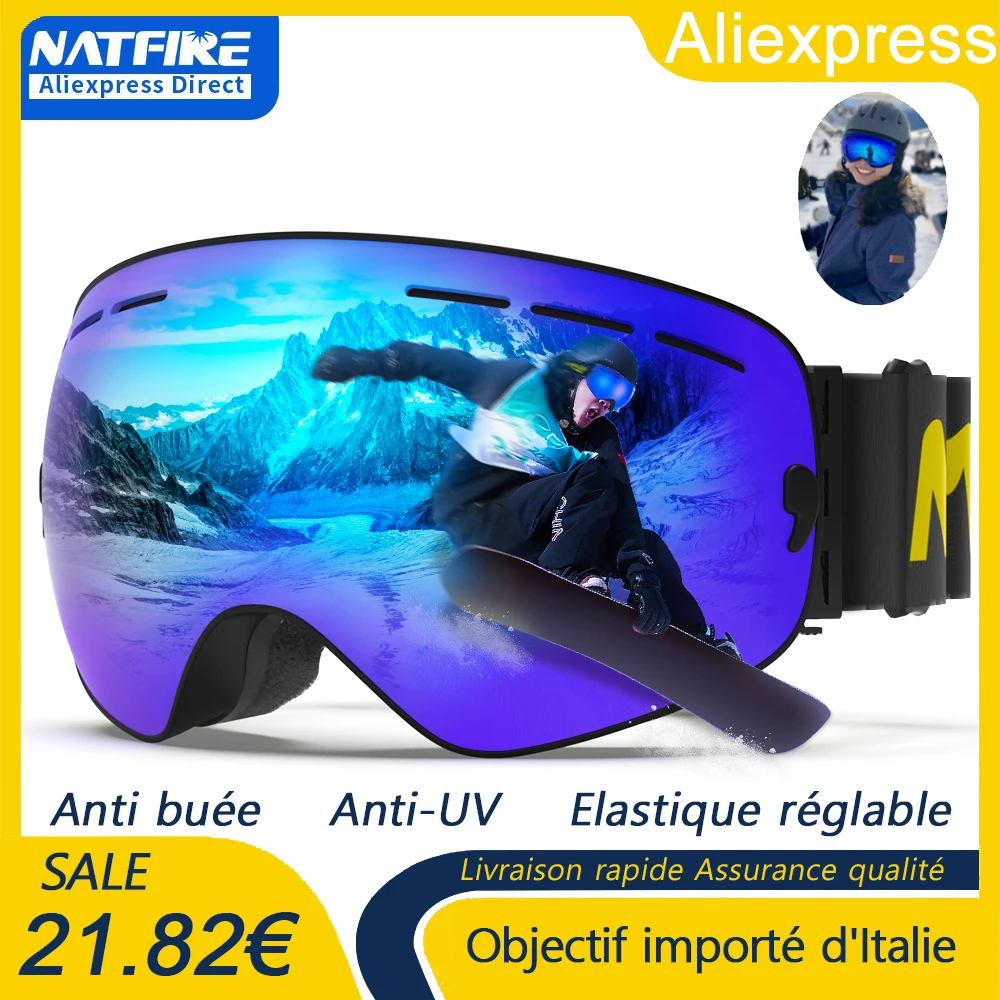 Lunettes de Ski Pro 100% Protection UV400 Anti-buée lentille Interchangeable lunettes de Ski Snowboard lunettes de neige pour hommes femmes Natfire