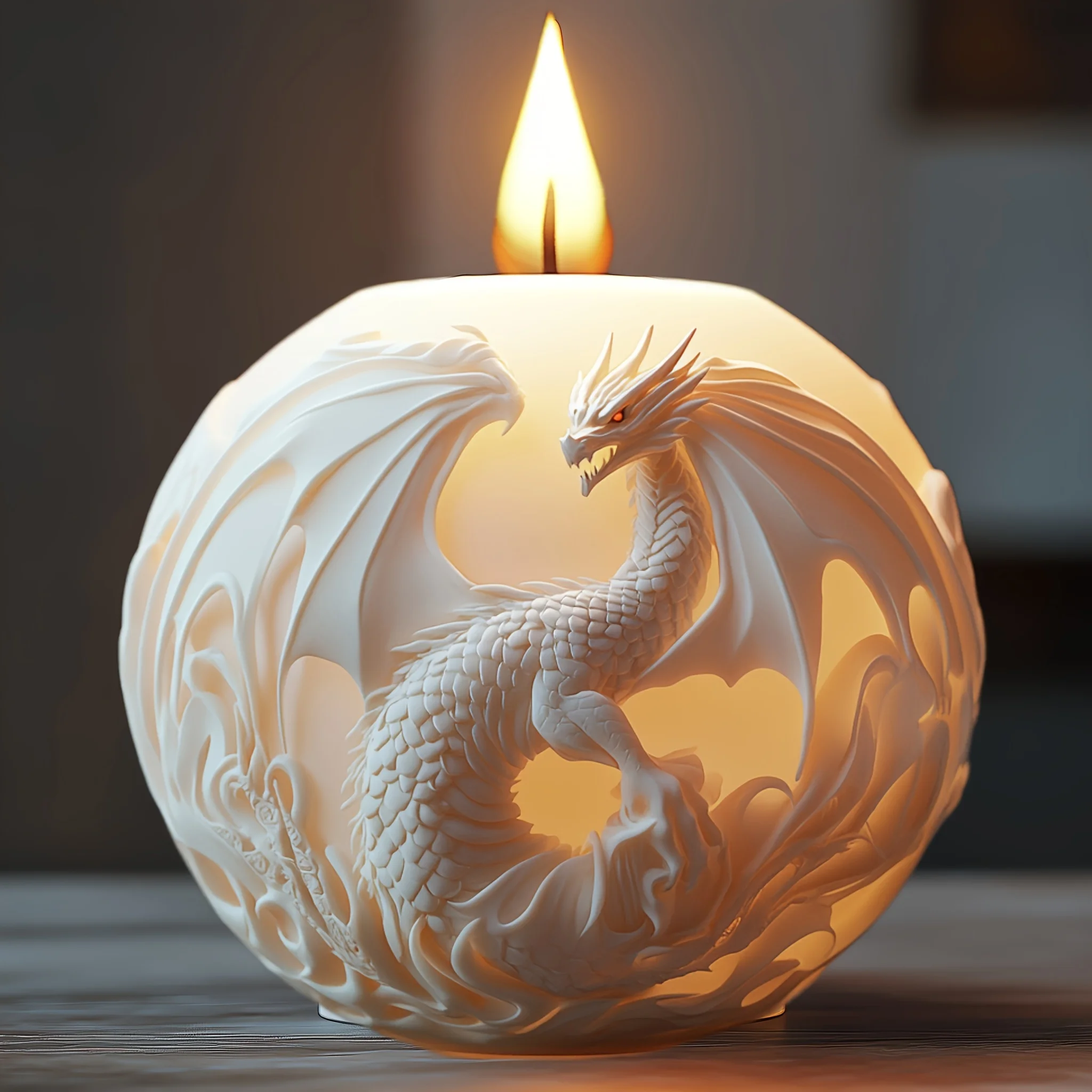 Fire breathing Dragon Relief Round Sphere Candle Silicone Mold Flying Dragon Wing Dragon Relief Sphere Resin Gypsum Molds