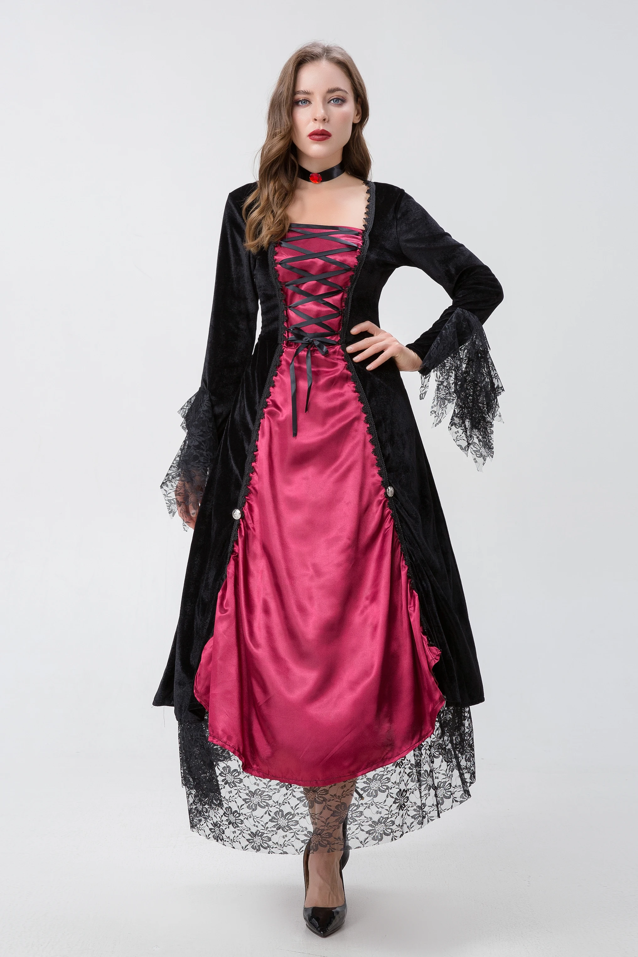 Disfraz Retro Medieval de Halloween, disfraz del Día de los muertos de la Reina del vampiro de terror Steampunk, vestido de Cosplay de bruja del diablo terrorífico Vintage