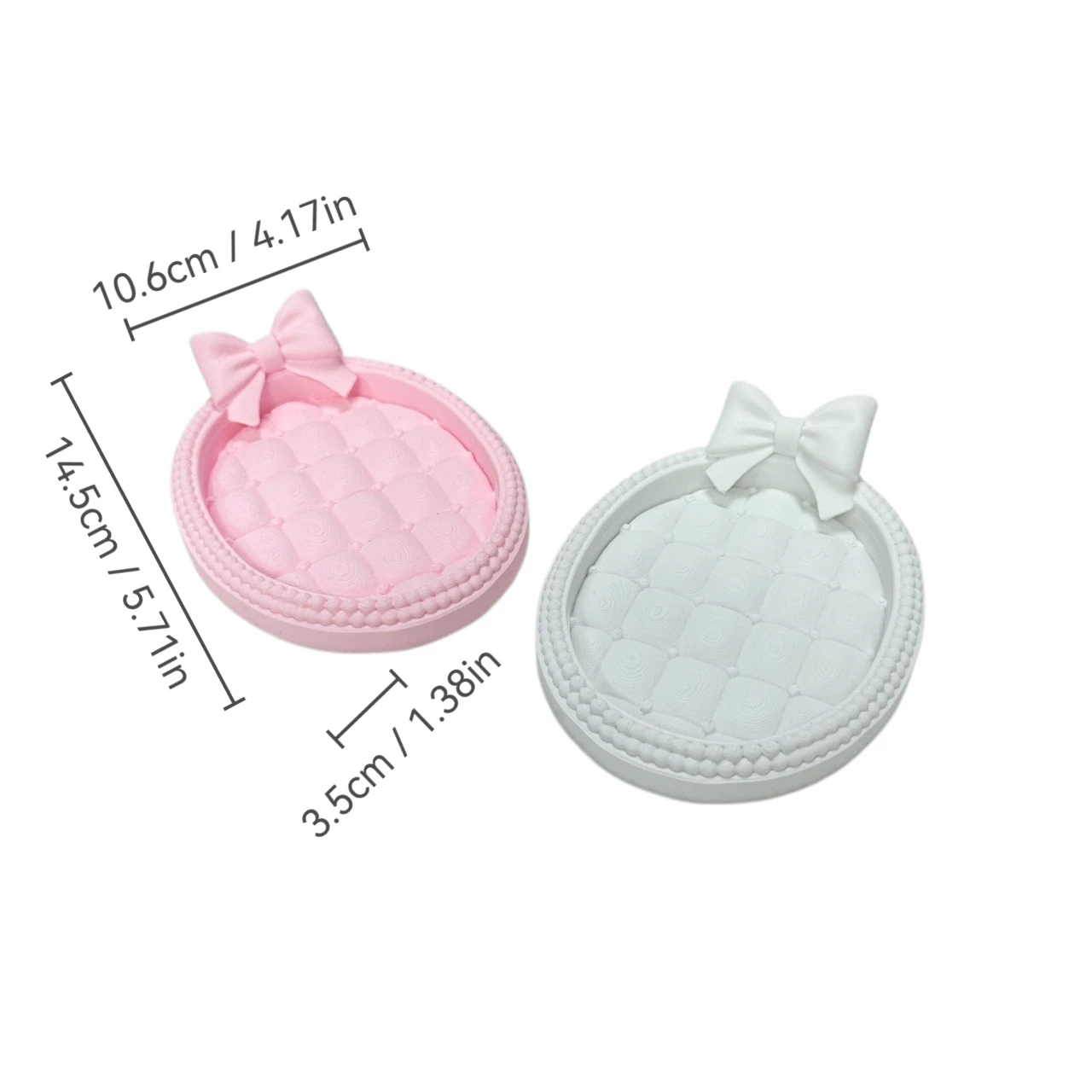 Bow Decor Jewelry Tray, Cute Oval Vanity Organizer, Pink & White Dresser Tray for Rings Earrings Necklaces Keys and Small Items view 4