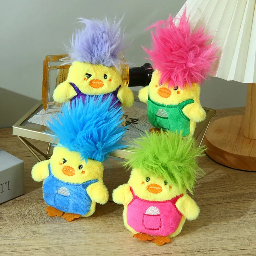 Lindo llavero de pato de peluche de algodón PP, adornos de dibujos animados, llavero de pato de pelo explosivo, colgante de muñeco de peluche suave amarillo para niños