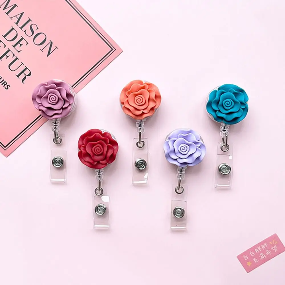 Rose Flower Hospital Employee Office Suppies Name Tag Badge Reels Badge Holder Reel Clip Chest Pocket Clip Easy Pull Buckle