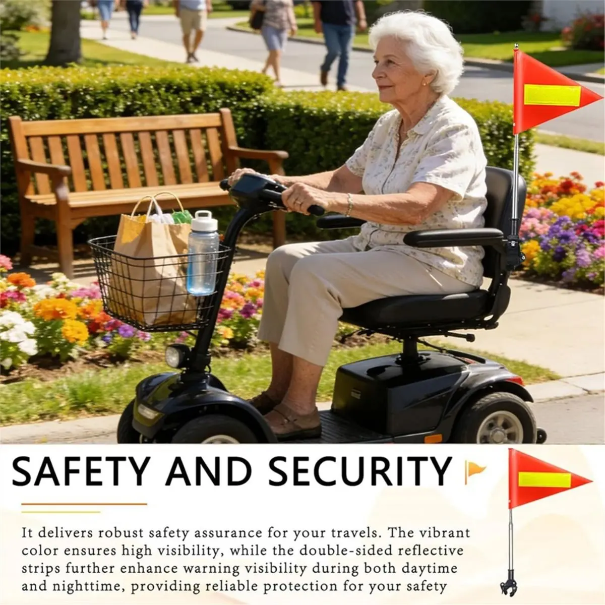 2026 New Tool Orange Safety Flag with Reflective Strip and 5.3 Feet Retractable Pole Orange Warning Flags Suitable for Mobility