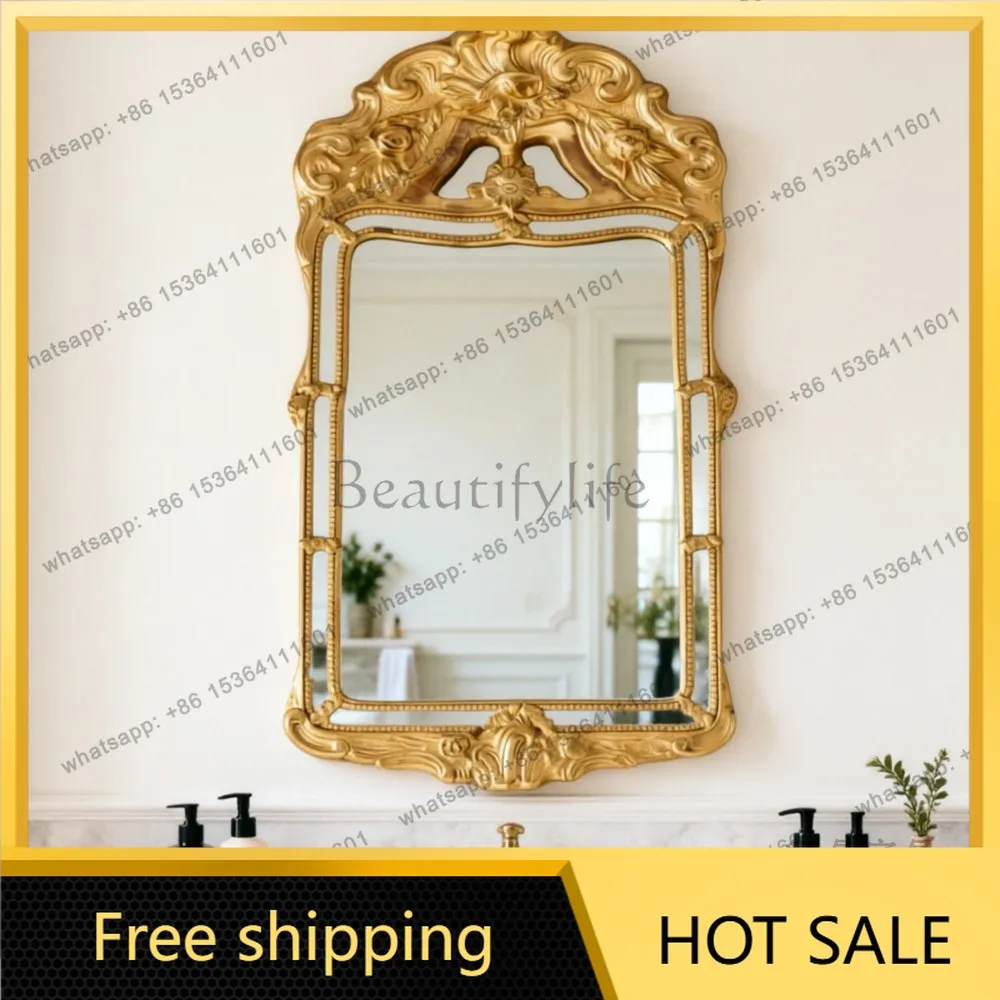 YJ French Retro Luxury Wall Mount Mirror American Vanity Unit For Bathroom Entryway Bedroom Dressing Home Decor