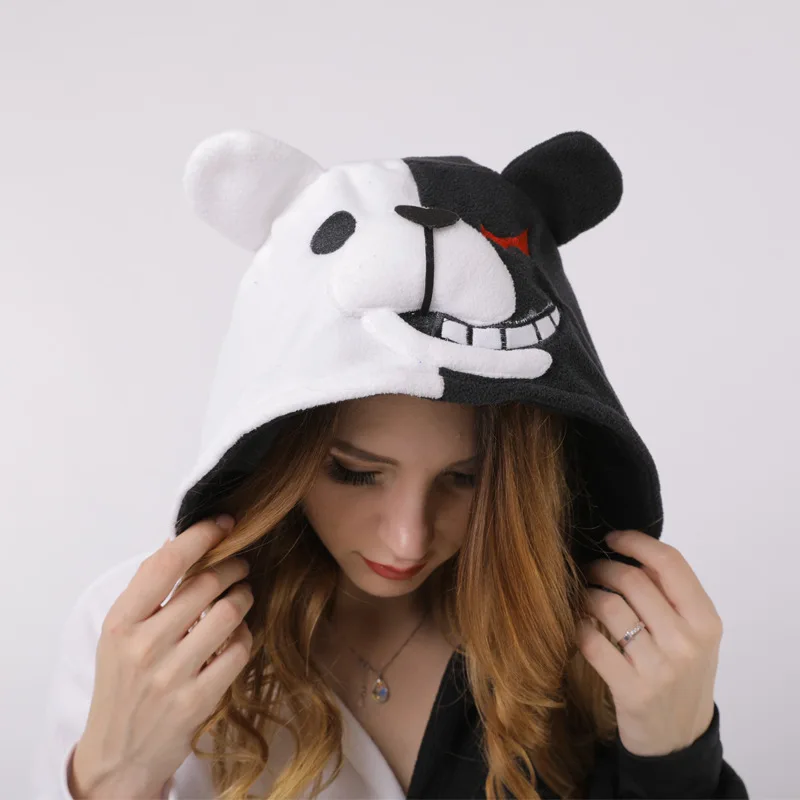 Monokuma Onesie Women Men Kigurumis Unicorn Animal Pajama Cartoon Slippers Festival Homewear Winter Warm Suit Button Overalls