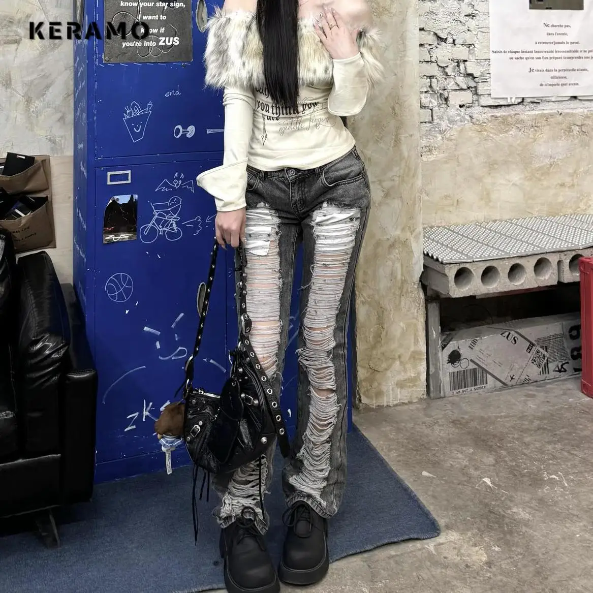 

Hotsweet рваные облегающие потертые джинсы Harajuku, женские джинсовые брюки в стиле Kpop Y2K Damage Emo Sheath, мусорные брюки в стиле панк