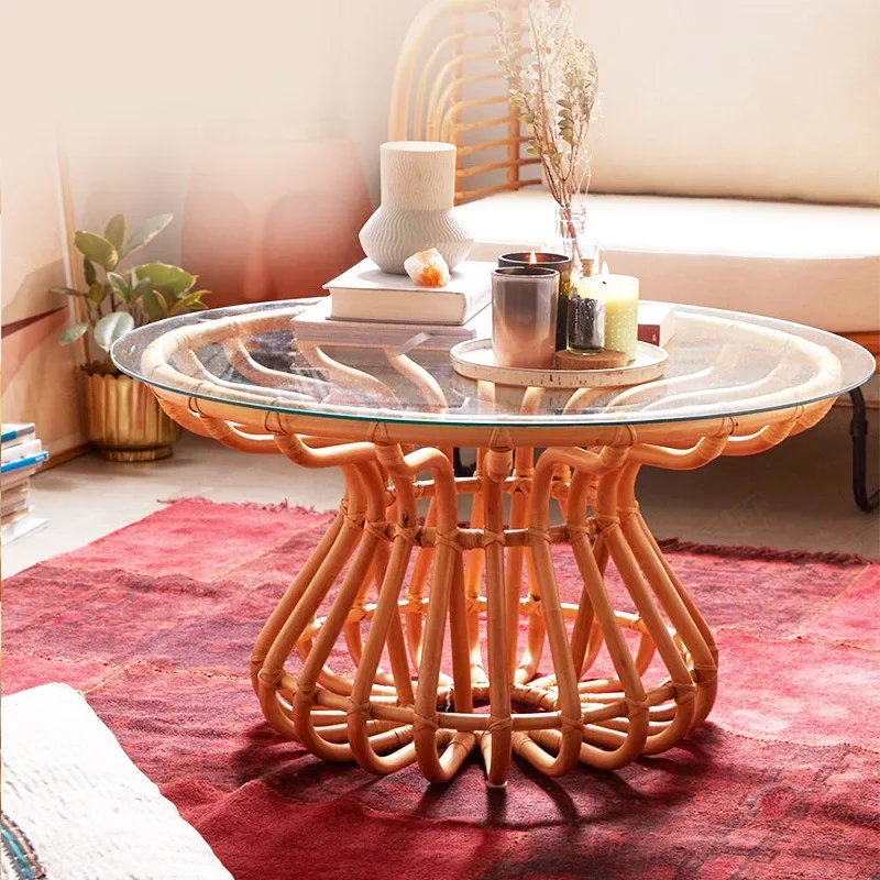 Coffee table simple living room small apartment Nordic pure rattan woven tea short table tea table bamboo solid wood small