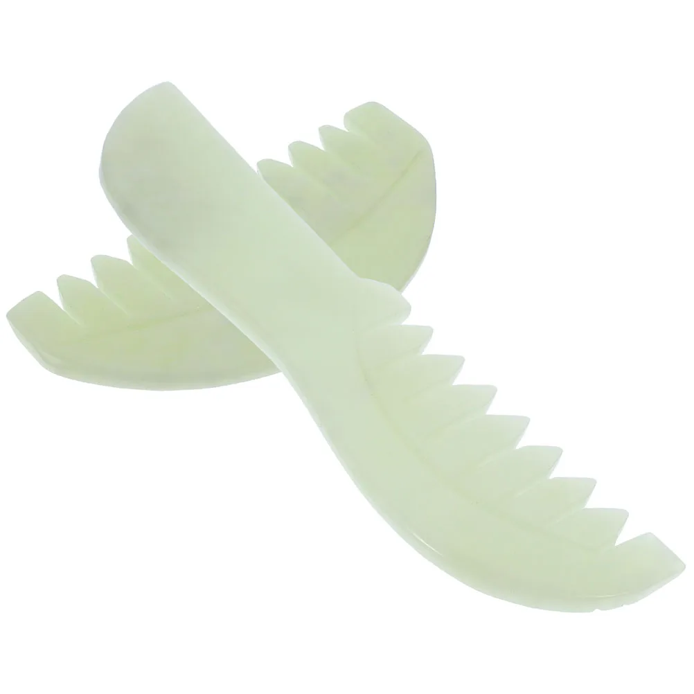 

2 Pcs Jade Comb Massage with Handle Stone Scraping Tool Face Massager
