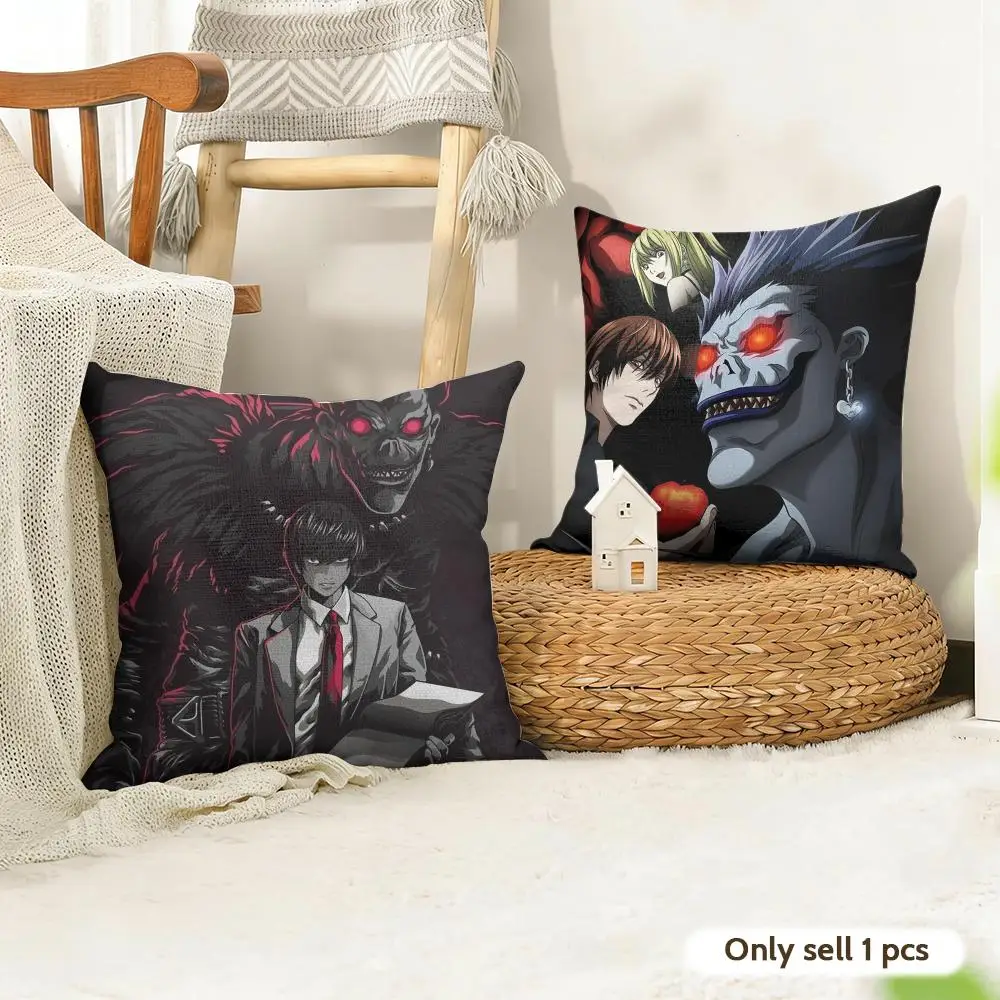 Anime D-Death N-Note Cushion Cover Natural Linen Organic Fabric Double-Sided Printing Room Sofa Decor Pillow Case