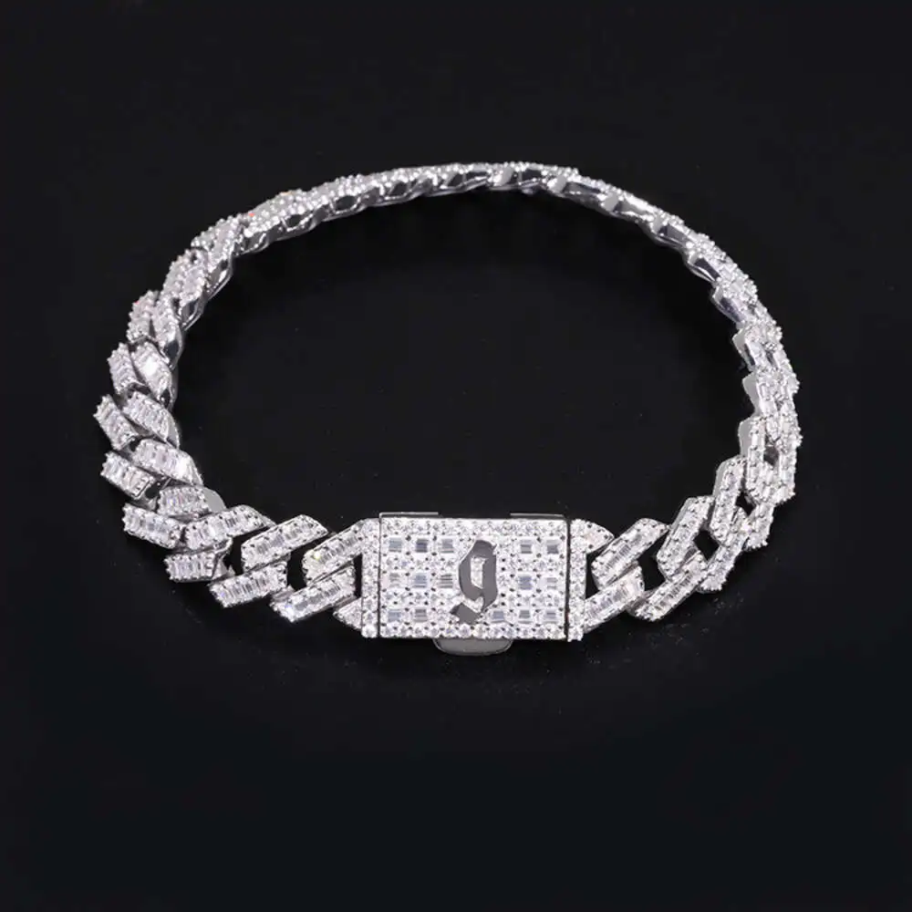 New Style 925 Silver 12mm Width Necklace Baguettes Cut Moissanite Men Necklace Bling Cuban Link Chain