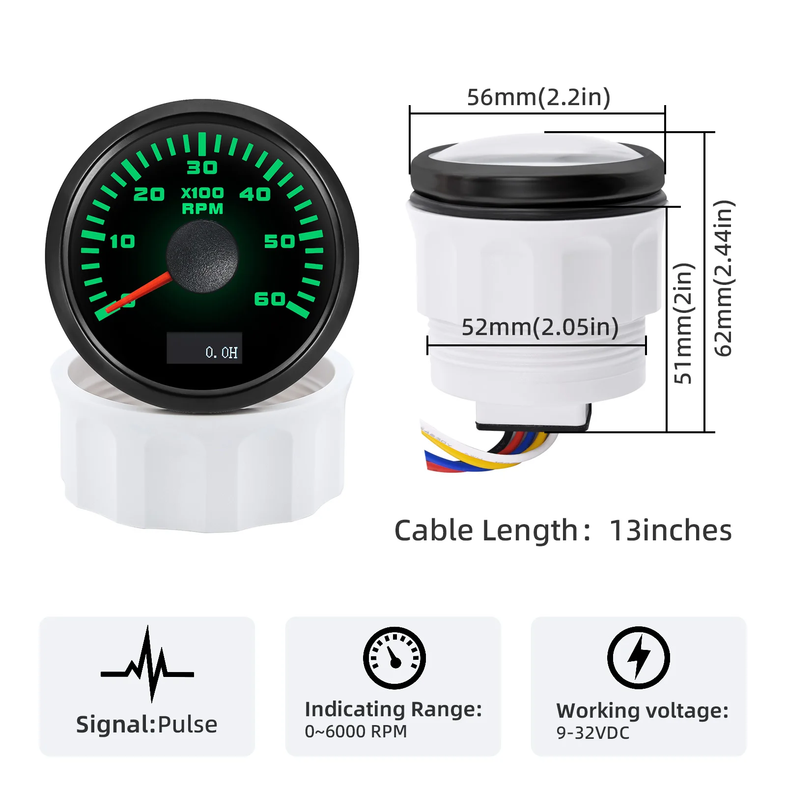 3000-8000 دورة في الدقيقة 52 مللي متر مقياس سرعة الدوران 7 ألوان الخلفية 3K/4K/6K/7K/8K دورة في الدقيقة Tacho مقياس ساعة متر للبنزين الديزل سيارة قارب يخت 12 فولت #3