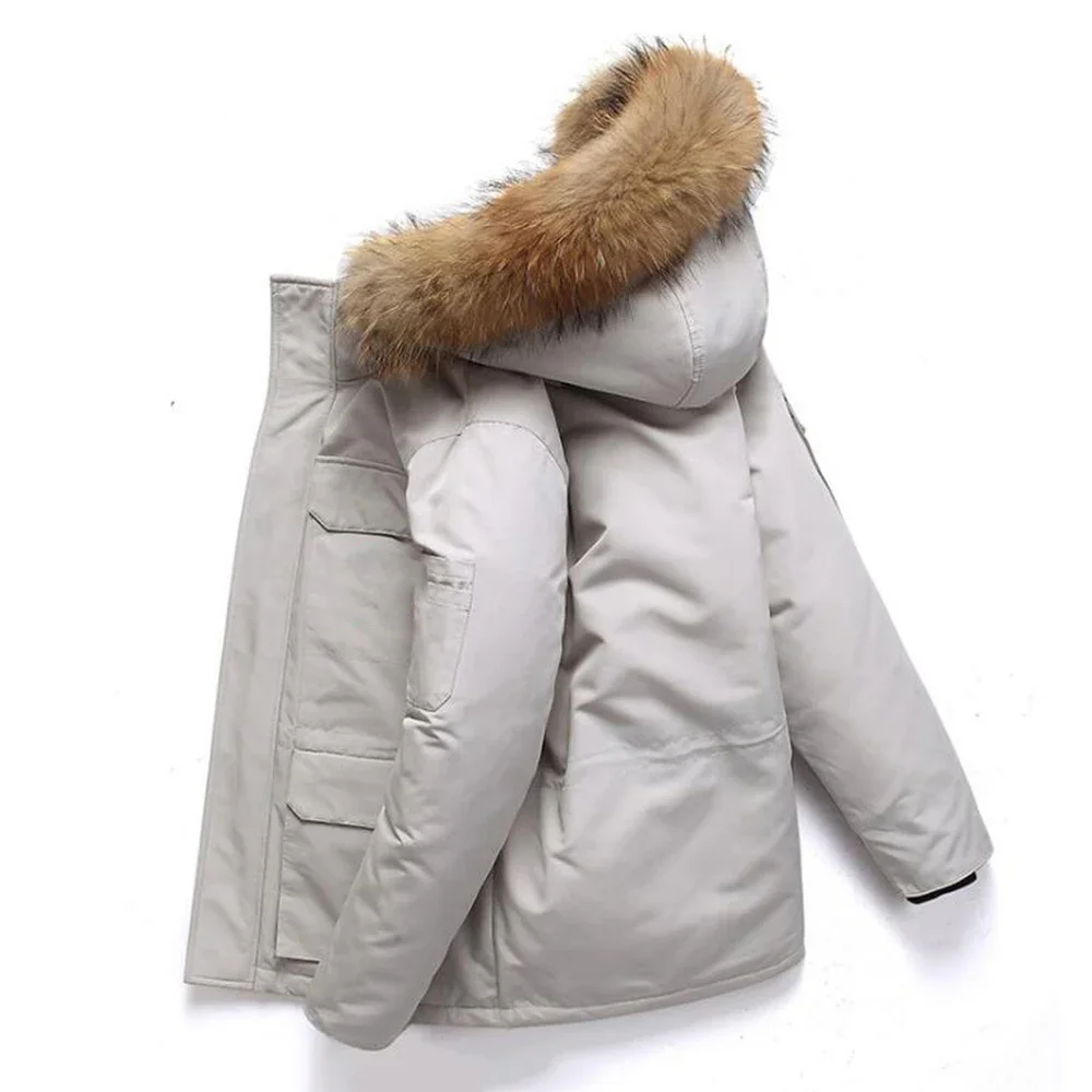 -30 Degree Keep Warm White Duck Down Winter Jackets Men Windproof Hooded Fur Collar Thicken Down Jacket Coat Male Size S-3XL