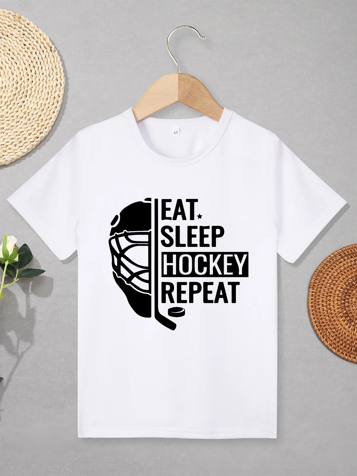 Hockey Lover Boy T-shirt Hipster Cool Urban Streetwear Summer Casual Kids Shirt Short Sleeve Black Tops 3 to 7 Year Children