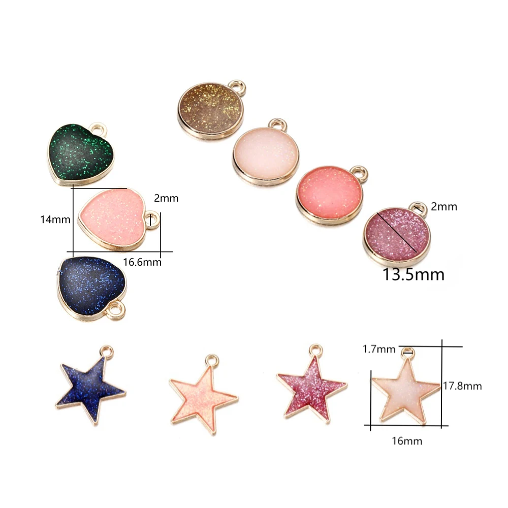 10 pçs/lote esmalte de metal redondo coração estrela encantos pingentes para diy colar brincos charme jóias fazendo descobertas acessórios