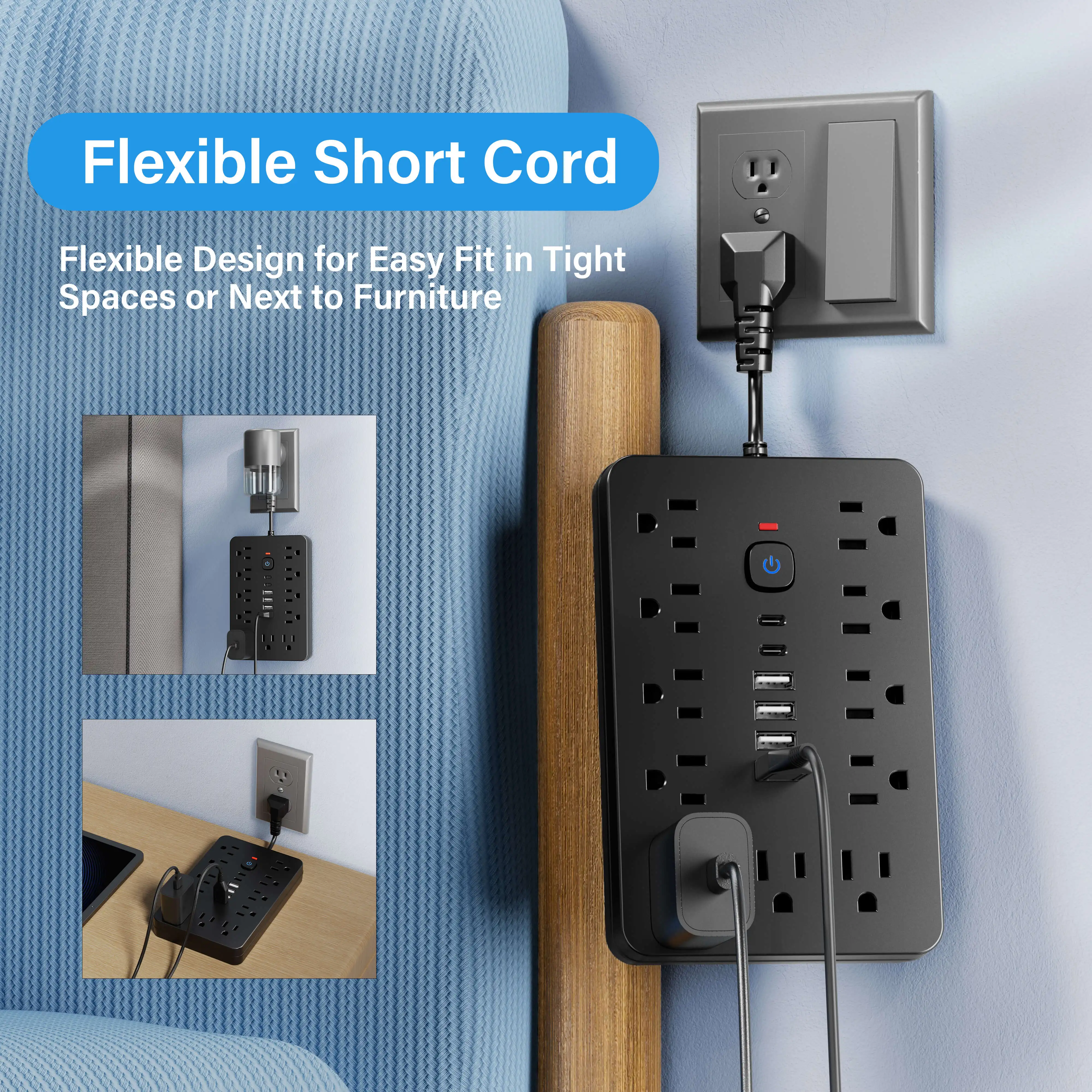 Versatile 17-in-1 Power Hub with Surge Protection - Includes 11 AC Outlets, 4 USB Ports & 2 Type-C