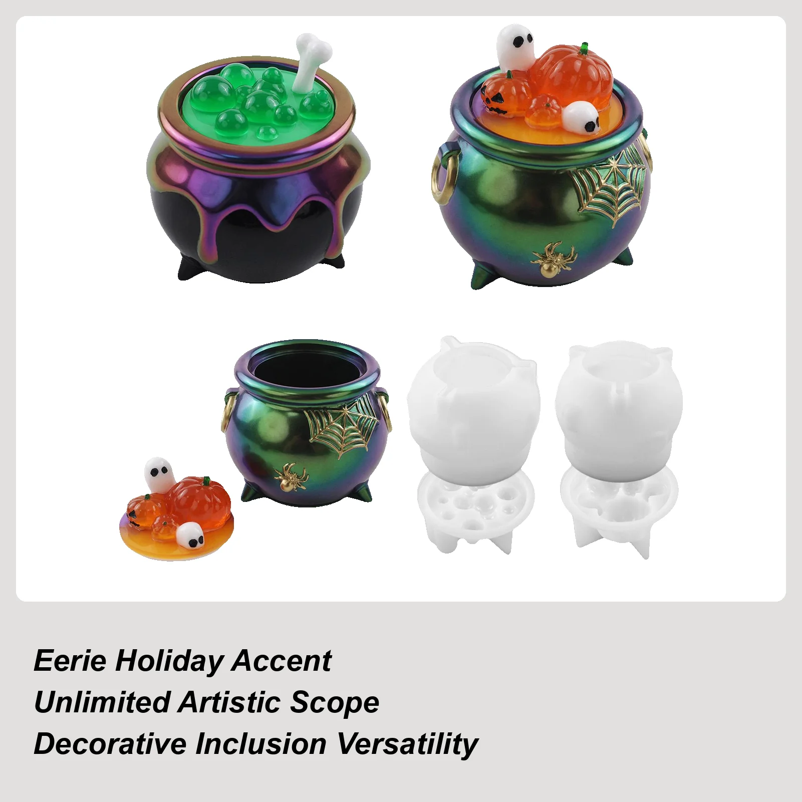 Contenedor de calabaza para caldero de Halloween, Molde de resina Epoxy DIY, moldes de fundición de joyero transparente para manualidades artísticas de resina