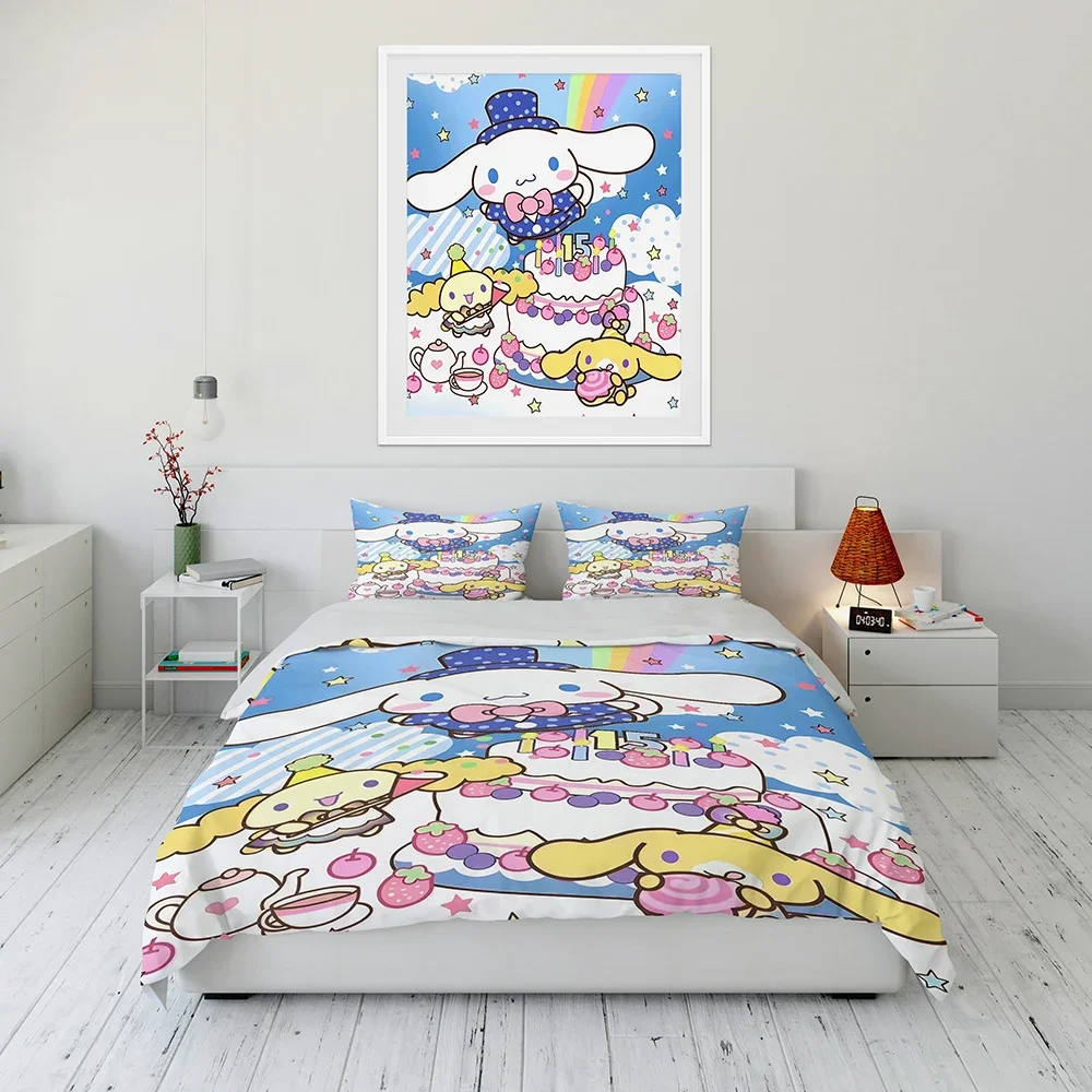 Cartoon Sanrio Cinnamoroll Duvet Cover Light Blue Kids Gifts Teen Boys Girls Bedding Set Single Double Size Room Decor