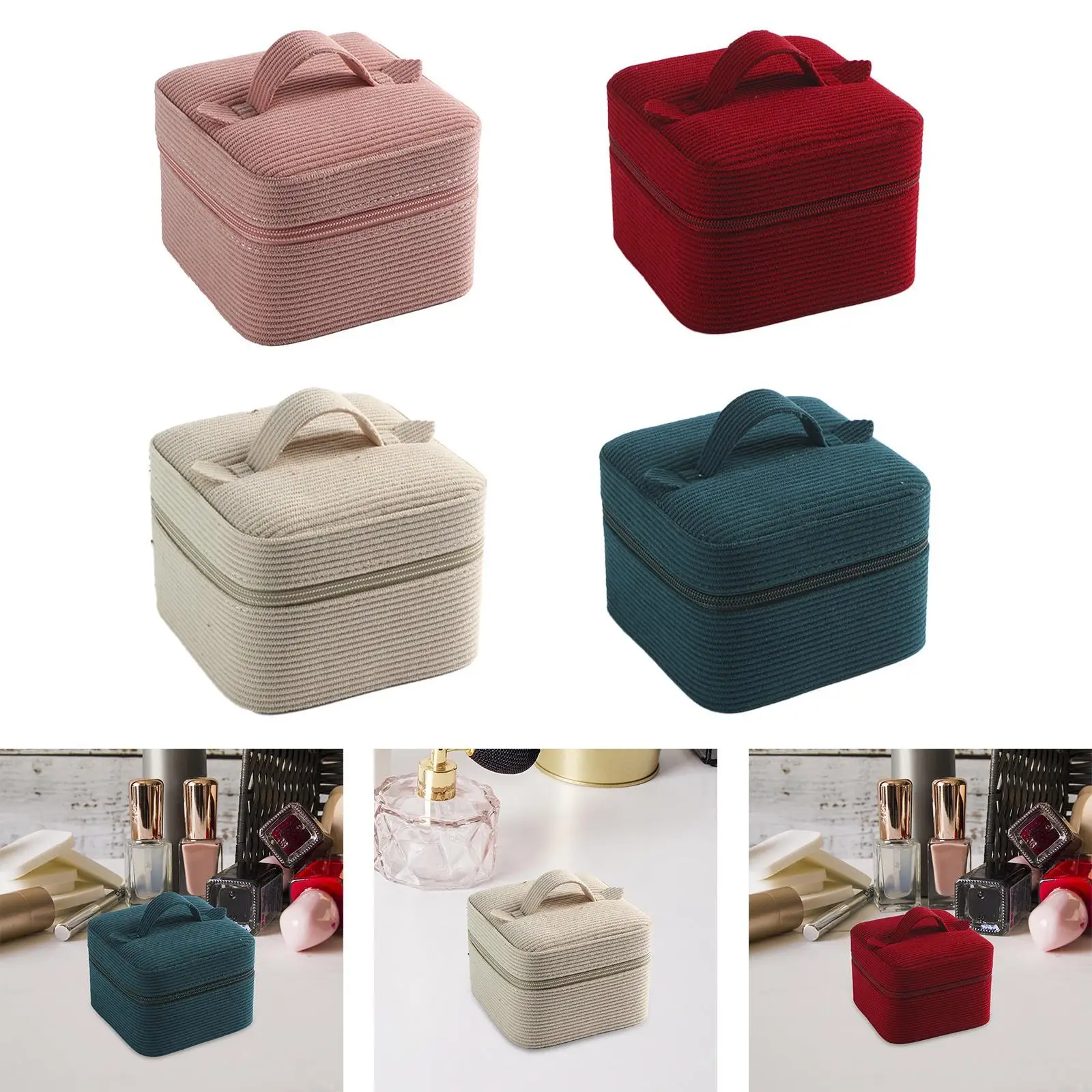 

Corduroy Jewelry Box Organizer Zipper Rings Desktop Gift Decorative Container
