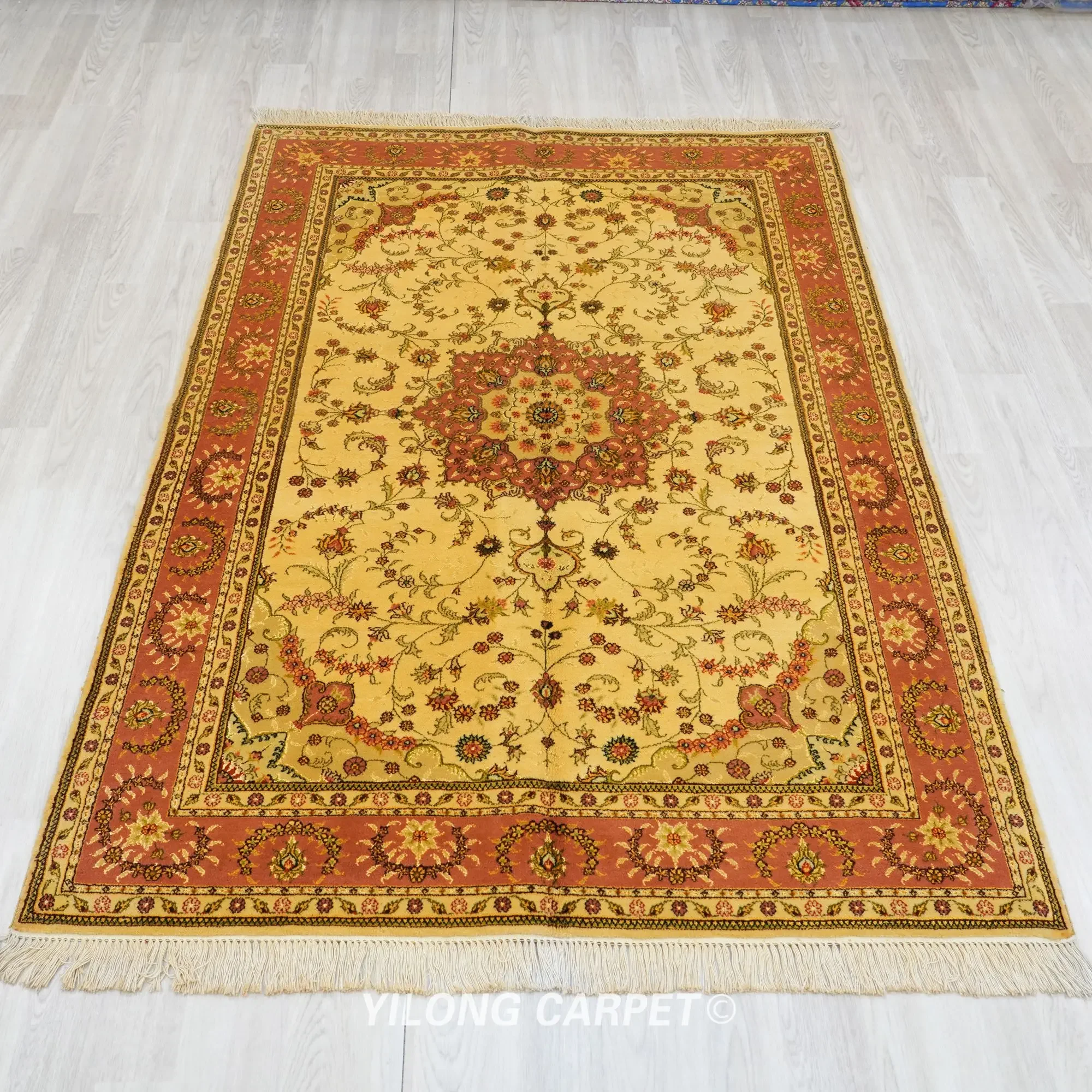 4'x6' Antique Persian Oriental Living Room Decoration Yellow Wool Handmade Carpet (WML035)