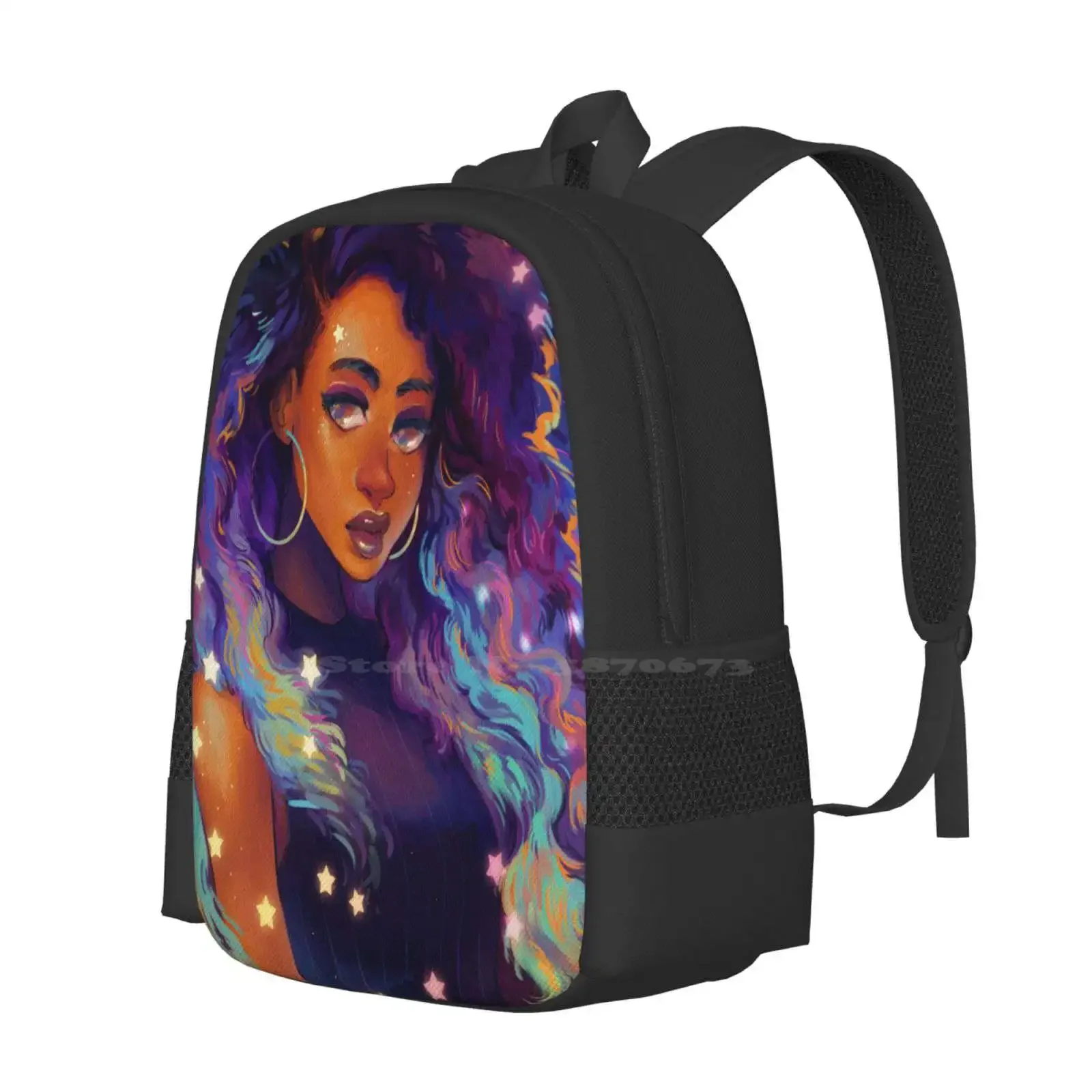 سديم حار بيع المدرسية حقيبة الظهر حقائب الموضة نجوم الشعر الأرجواني الفنان الأسود #2