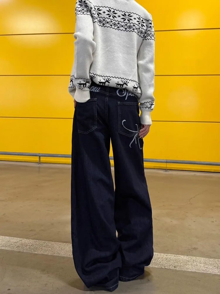 Women's Letter Embroidery Design Design Y2k Jeans 90s Cool Girl Street Trousers Wide Leg Pants Female High Waisted Sweatpants