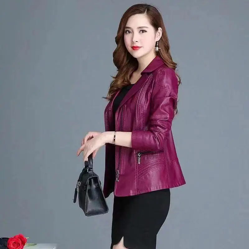 ZXRYXGS High End Premium Pu Leather Jackets Suit Collar Fashion Coat 2024 Spring Temperament Trend Coat Women Stylish Jacket