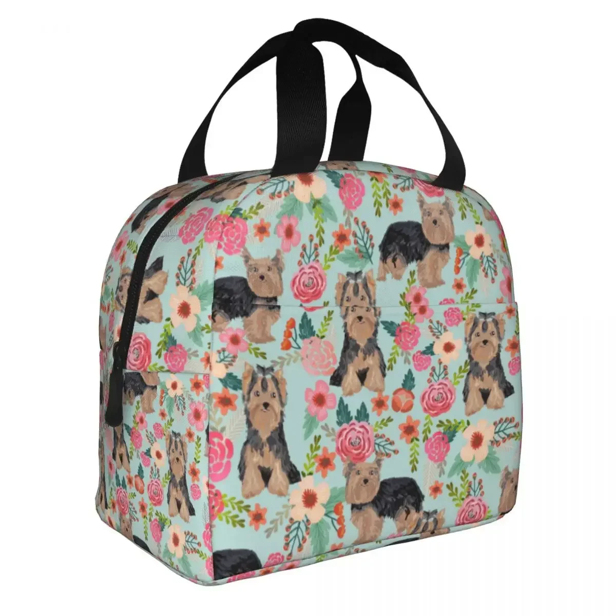 Lunch Bags for Men Women Yorkshire Terrier Dog Vintage Florals Thermal Cooler Bag Portable Picnic Animal Oxford Tote Food Bag