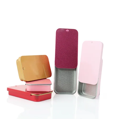 Imagen 2 del producto 10/20/30/50 Uds. Mini caja de lata Rectangular vacía de 16ml cubierta deslizante caja de lata Push-Pull caja de Metal portátil para embalaje de joyería
