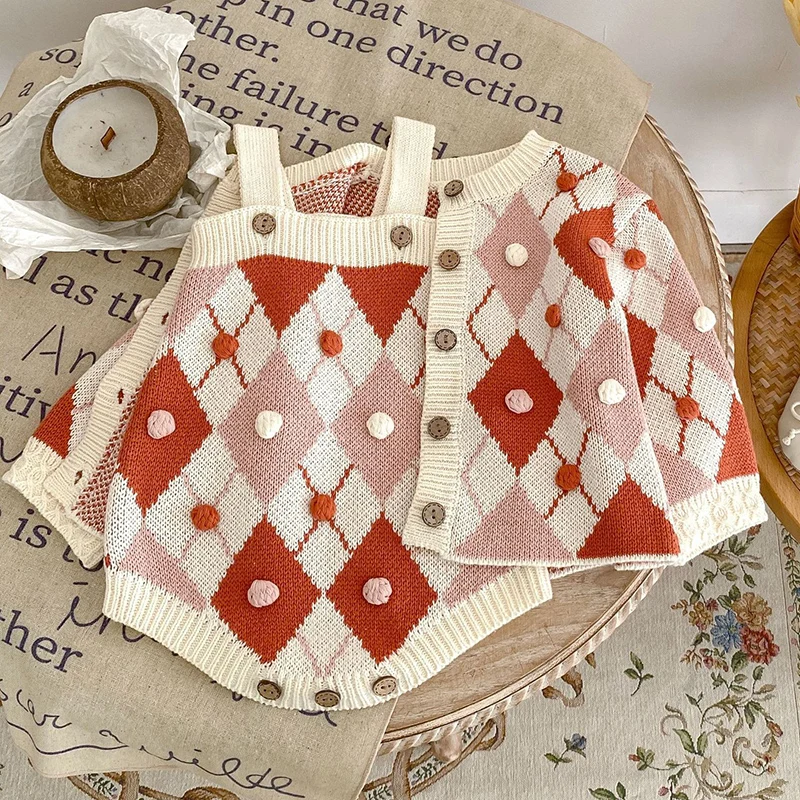 طقم ملابس للأطفال البنات المحبوكة ، بأكمام طويلة ، كارديجان مطبوع ، بذلة للرضع ، ملابس للأطفال ، ربيع ، شتاء #3