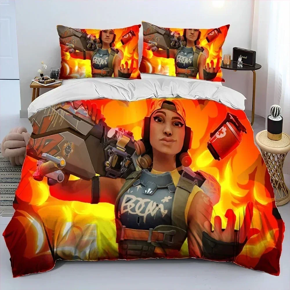 

3D VALORANT Game Gamer Cartoon Bedding Set Printed Bed Set With Pillowcase Bed Duvet Cover Soft Queen King Size Bedclothes Home