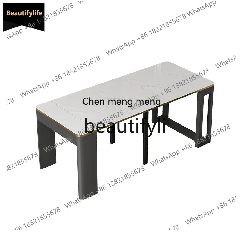 

GG Foldable Telescopic Home Small Apartment Modern Simple Light Luxury Solid Wood Dining Table and Chair Set Rectangular