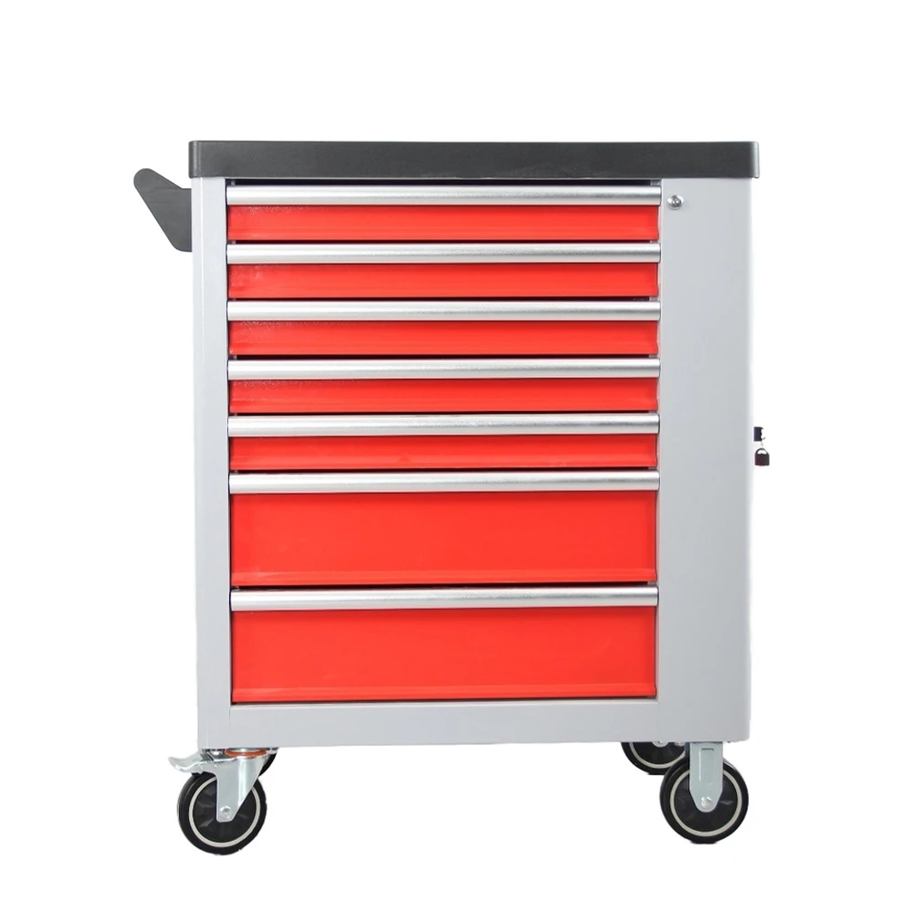 Red And Gray 7 Drawers Metal Drawer Tool Cabinet Trolley With Wheels For Workshop