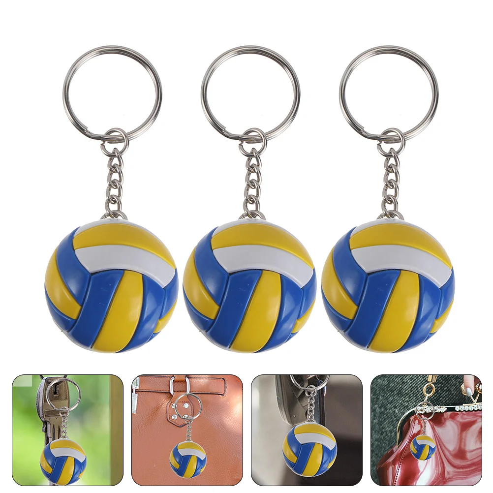 3 Pcs Mini Simulated Volleyball Keychain Man Fudge Basketball Accessories Pu Sports Ring